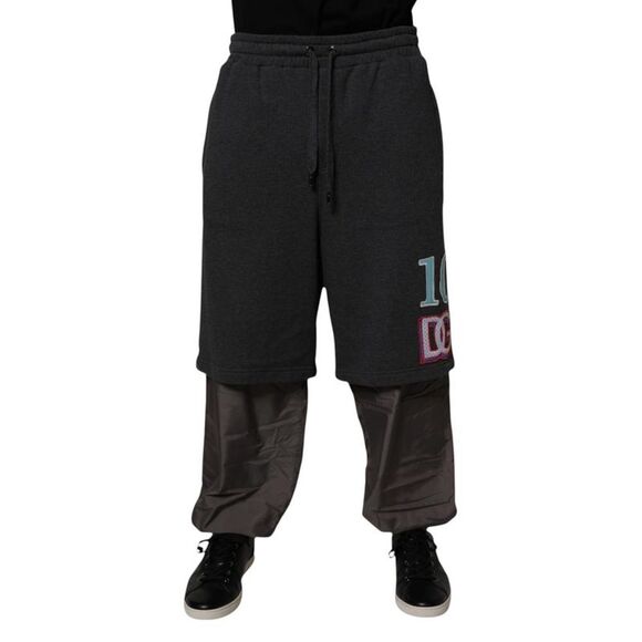 Dolce & Gabbana Layered Sweatpants with Embroidered Logo Men Dark gray Bottoms